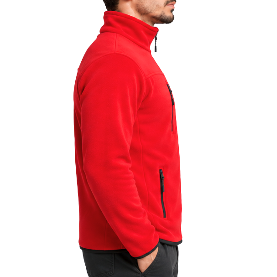 Red Unisex Fleece Jacket with 3 Zip Pockets