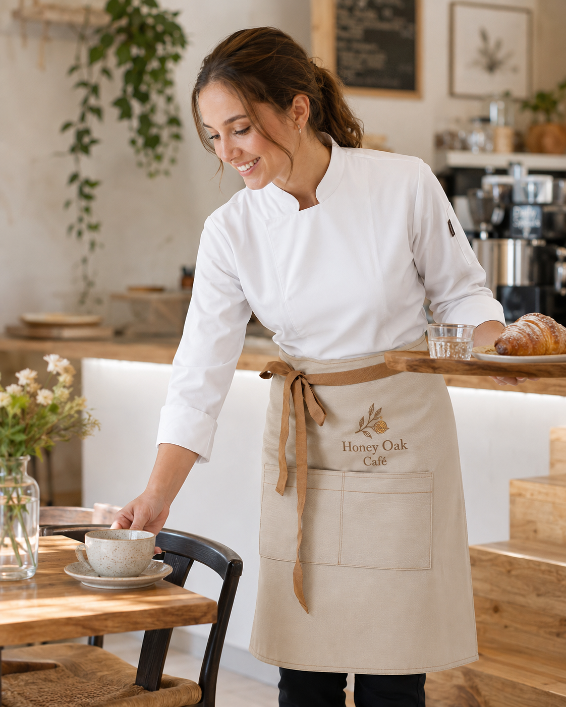 Ecru Lisbon cotton waist apron, product view 5