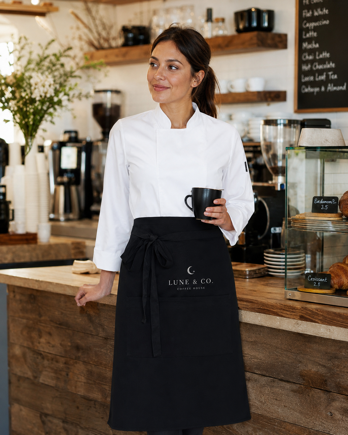Black Lisbon cotton waist apron, product view 5