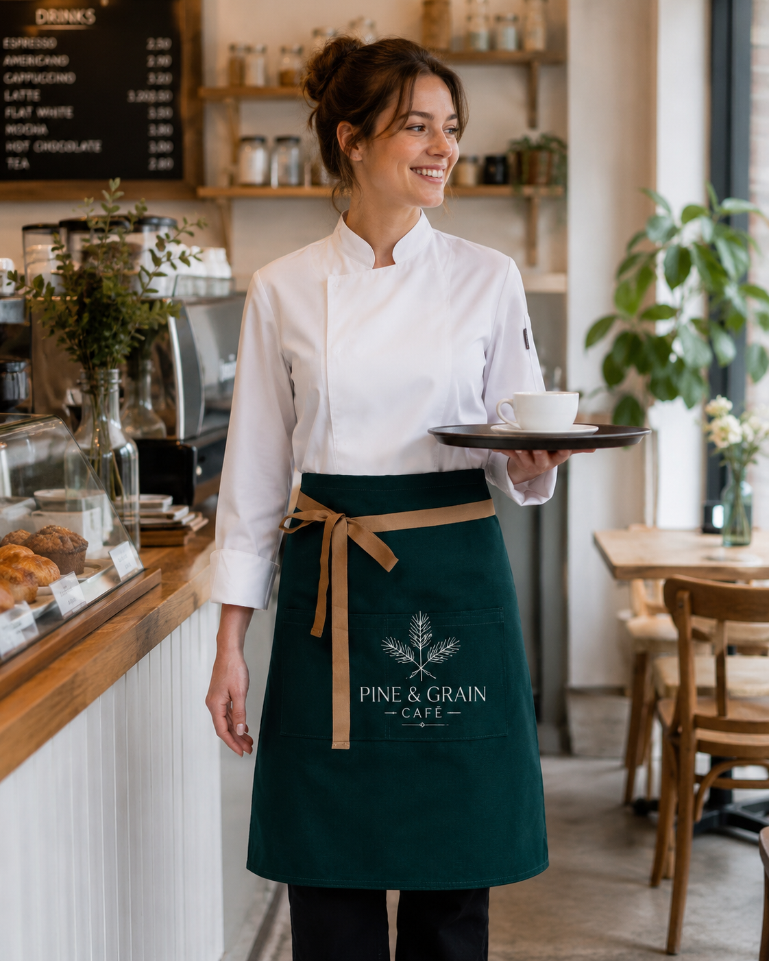 Green Lisbon cotton waist apron, product view 6